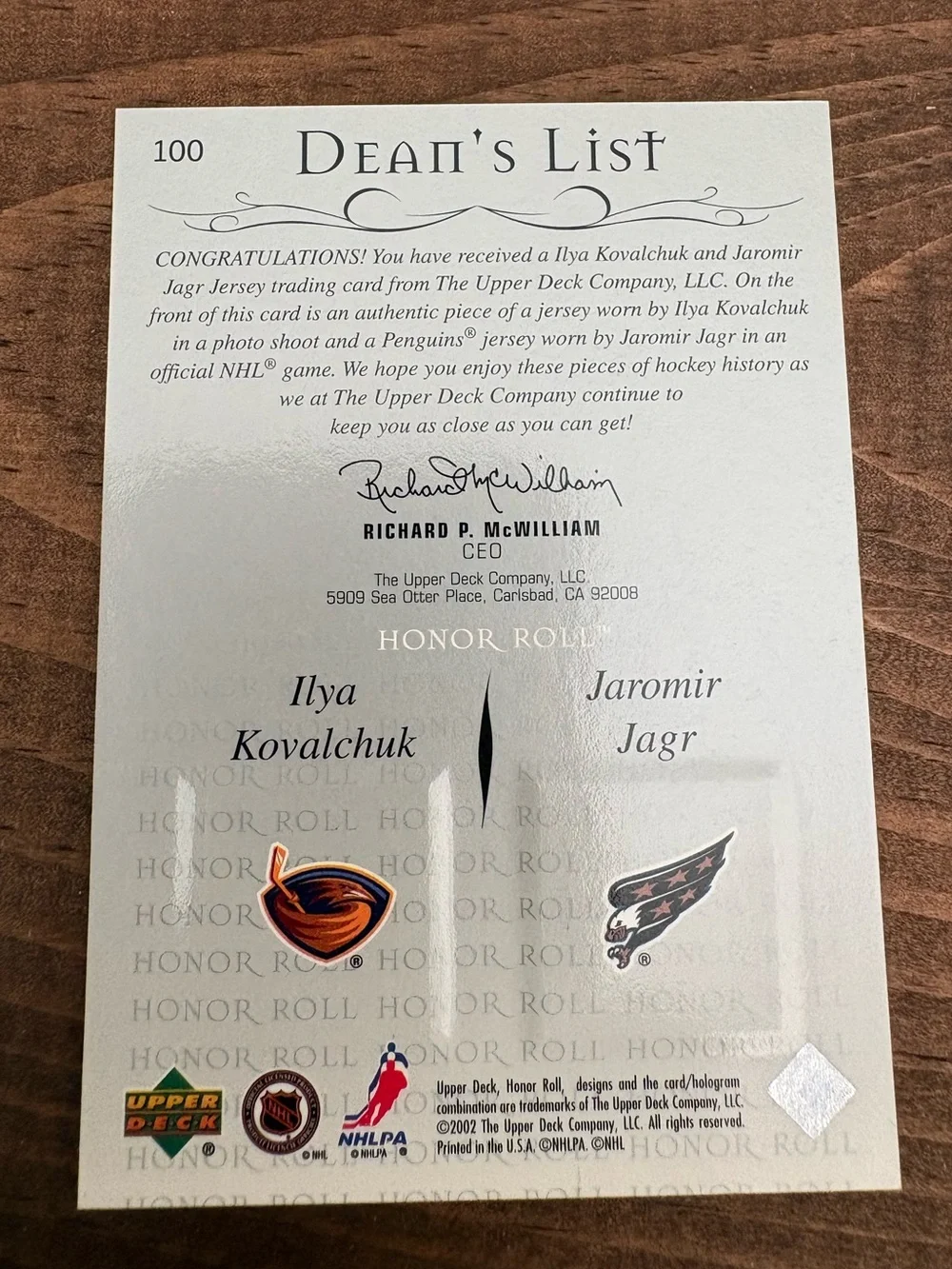 2002 Upper Deck Dual Jersey Hockey NHL Jaromir Jagr & Ilya Kovalchu 0505/1000